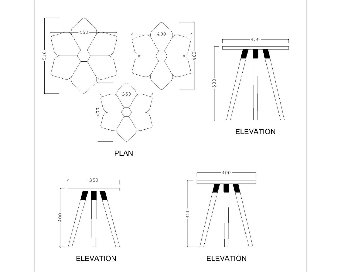 Nesting Table, Black Nesting Table, 3 Nesting Table, Flower Nesting Table, Nesting Table - EL - 12071