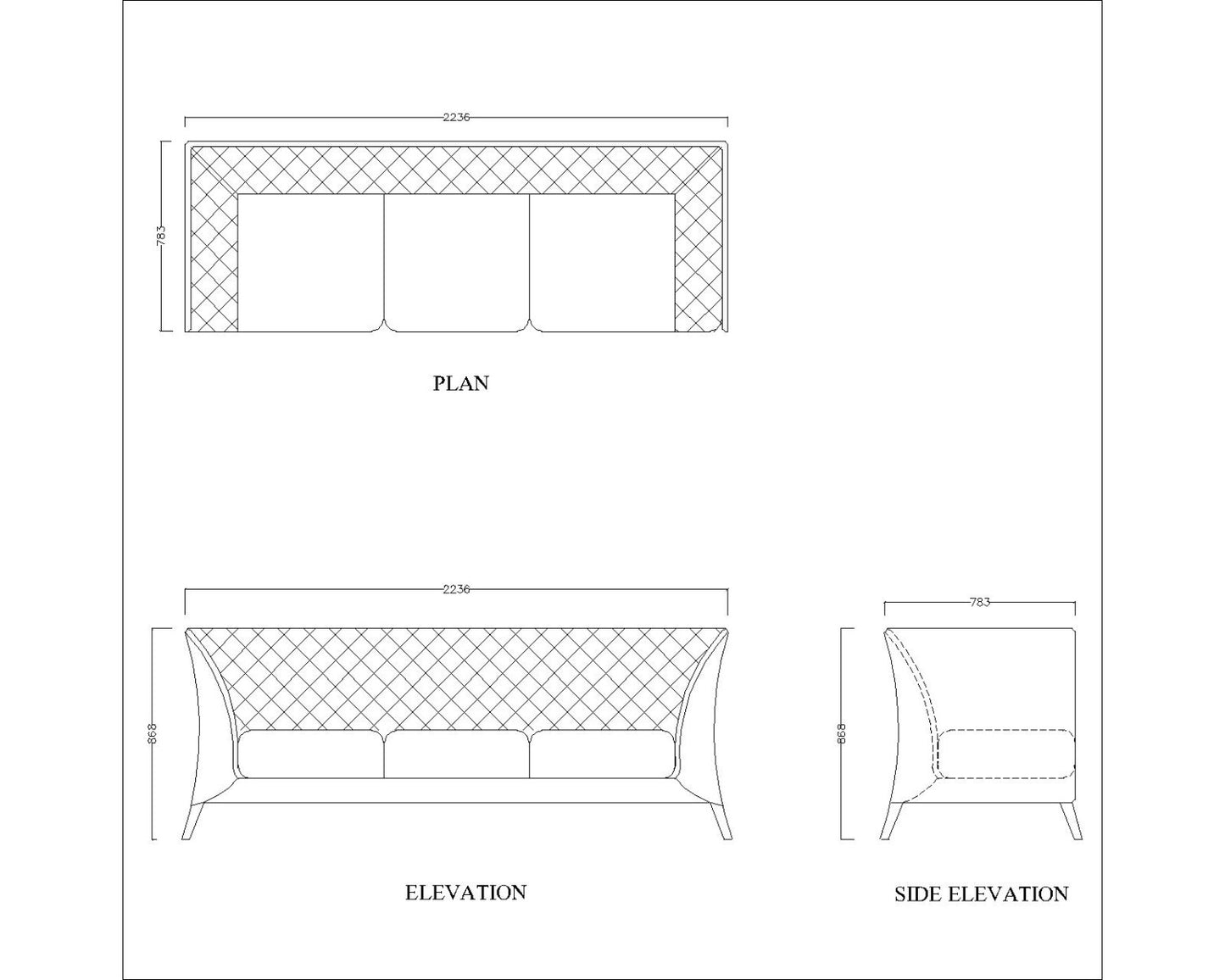 3 Seater Rectangular sofa with suede upholstery quilted back & hand rest ,Sofa in orange suede with wooden legs , Sofa-EL-3010