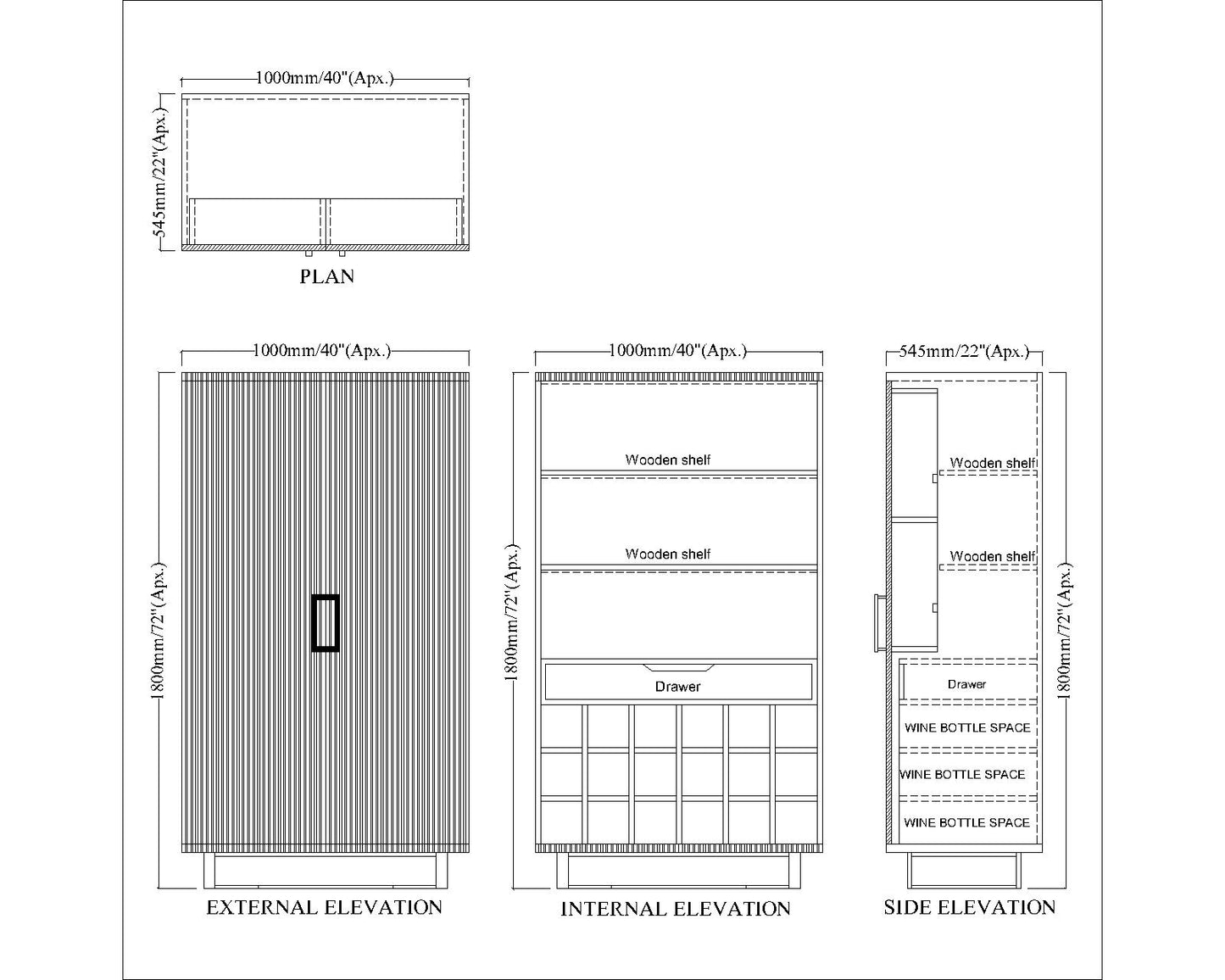Modern Blue Bar Cabinet with LED Lighting, 24-Bottle Wine Rack, Dual Door Storage & Pull-Out Drawer – Furnisco IM-1013