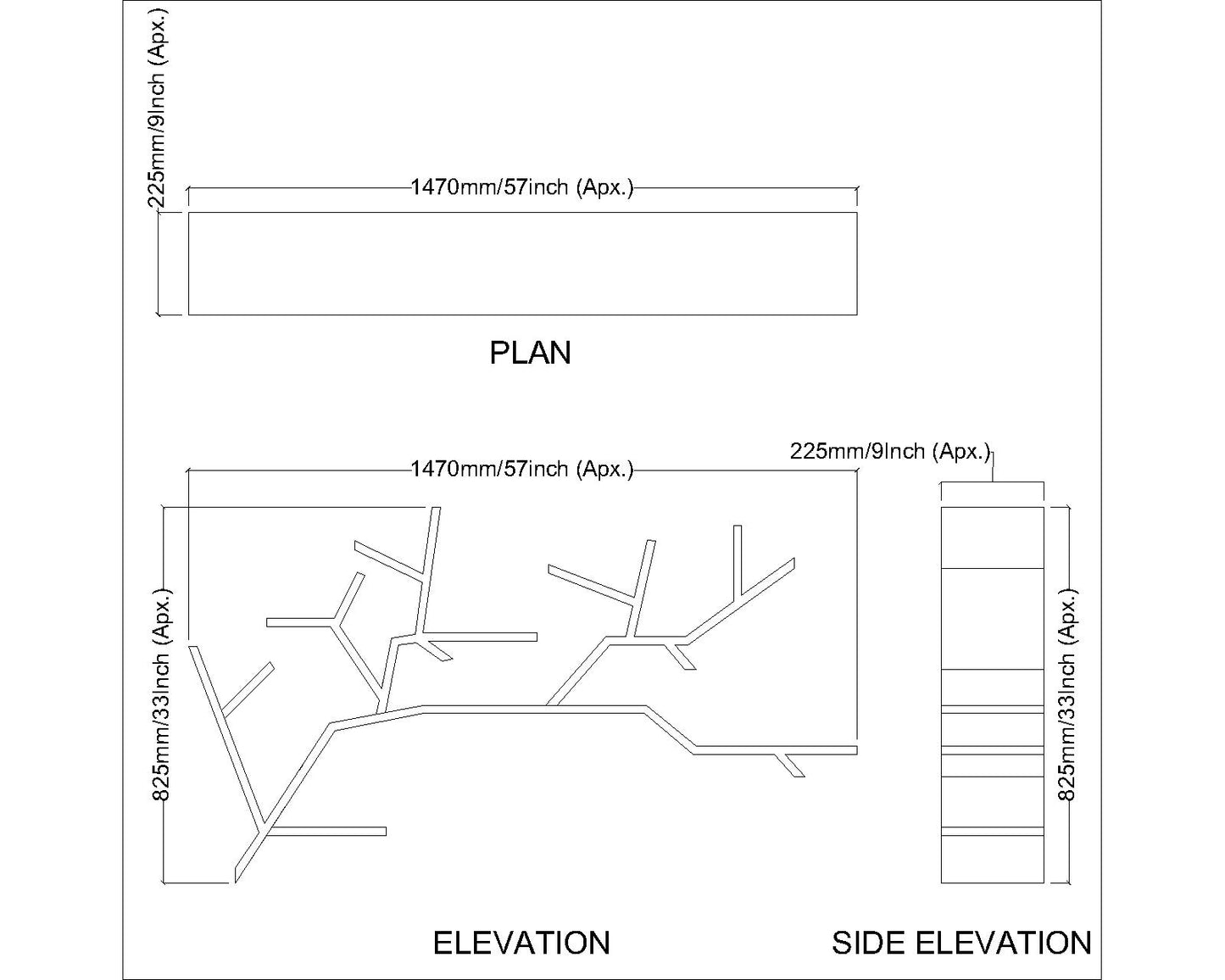 Wooden bookshelf , bookshelf with tapered shelves , Wooden look bookshelf, Wall bookshelf, Tree branches shaped bookshelf, Bookshelf-IM11075