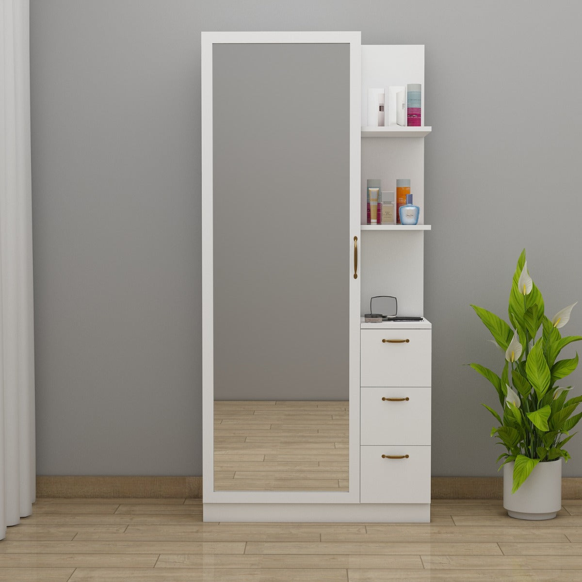 dressing table design white colour Arched Vanity Desk with Mirror and Lights, White Makeup Vanity Table with 3 Drawers and 11 Storage Shelves, Large Dressing Table with Outlet