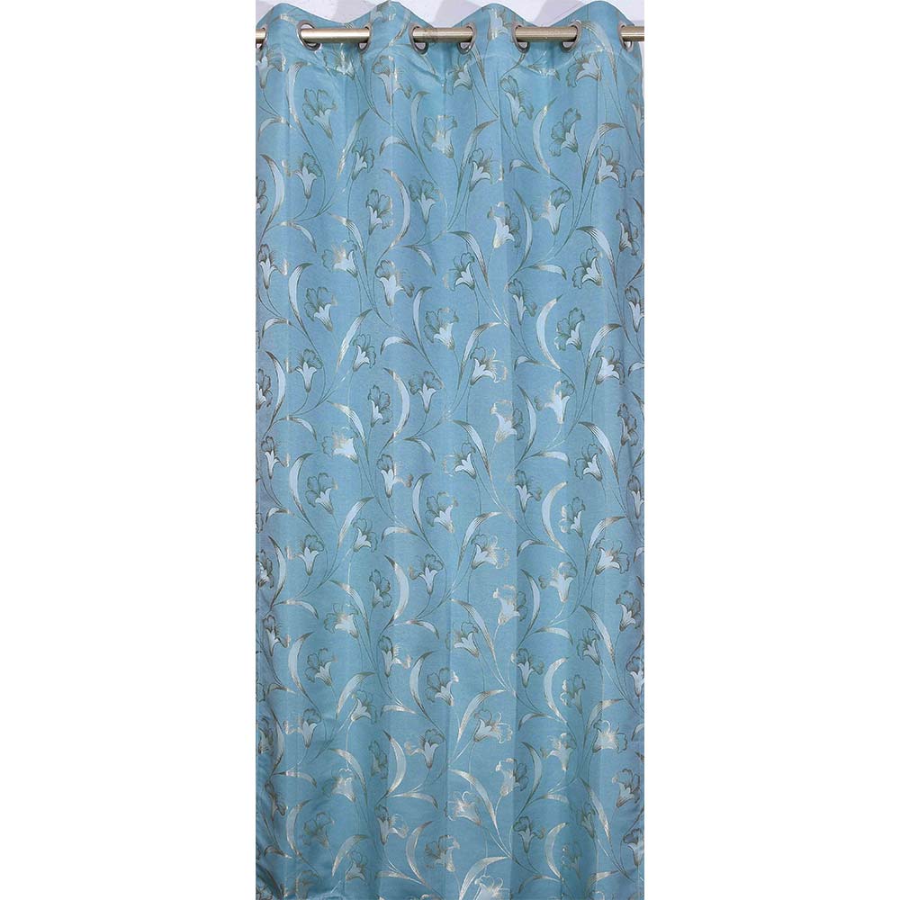 Curtain, (Presto) ICKKB209_D2, Blue colour Floral Jacquard Door curtain Set of 2, Curtain-IM16016-44X84 inches
