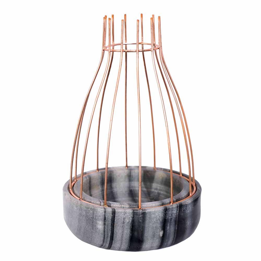 Table Accessory(MPL0024), Grey Marble Base with Copper Metal Web Planter, Planter - IM16035