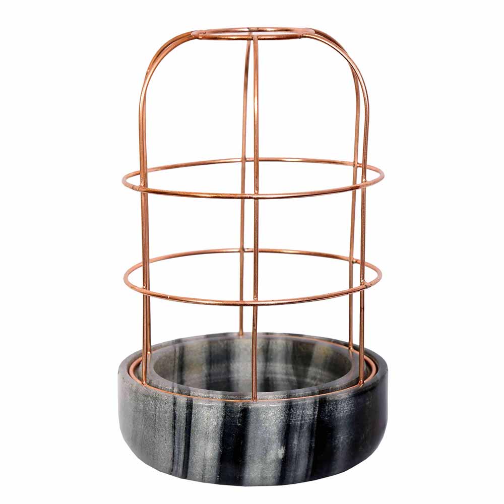 Table Accessory(MPL0028), Grey Marble Base with Copper Metal Planter, Planter - IM16038
