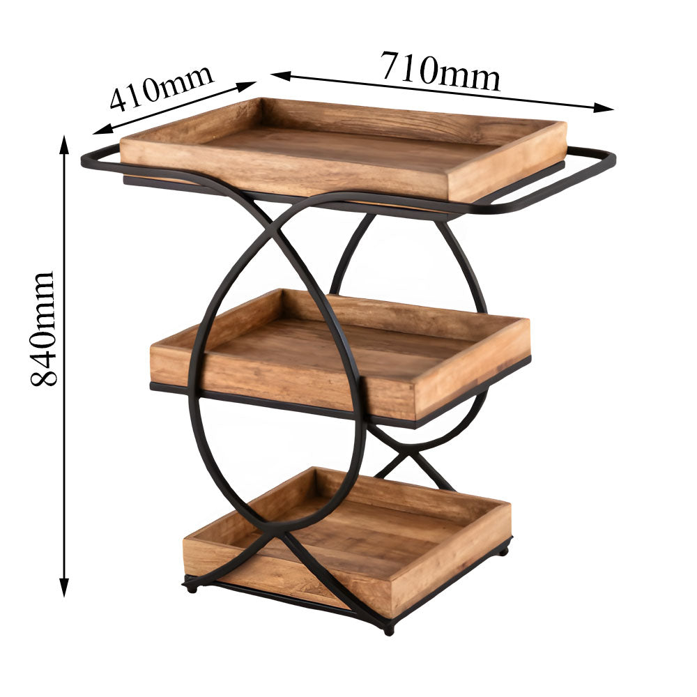 Serving Trolly, Solid Wood Serving Trolly, Serving Trolly for Kitchen Accessory, Brown & Black Color Serving Trolly, Serving Trolly with Black MS, Serving Trolly - IM - 2056
