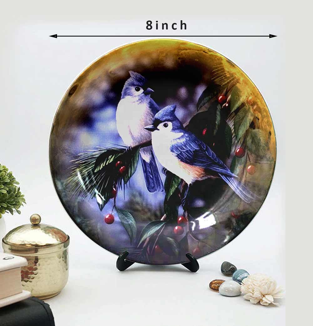 HMD Collections Traditional Art Decorative Ceramic Designer Plates with Stand for Home/Office (8 Inch & 6 Inch, Pack Of 4, Wall Art - IM2107