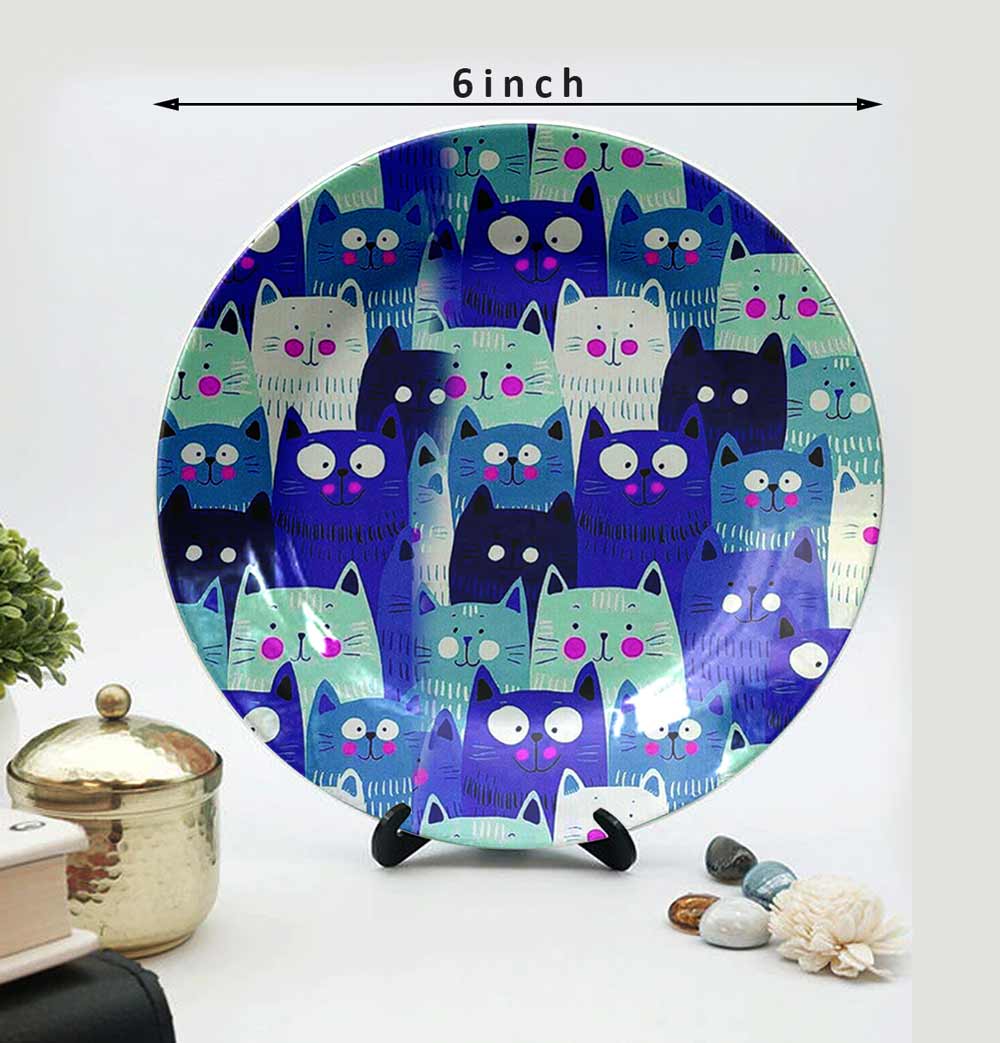 HMD Collections Traditional Art Decorative Ceramic Designer Plates with Stand for Home/Office (8 Inch & 6 Inch, Pack Of 4, Wall Art - IM2109