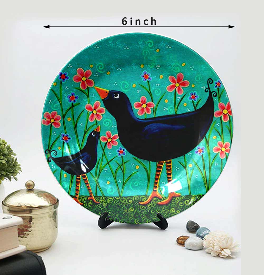 HMD Collections Traditional Art Decorative Ceramic Designer Plates with Stand for Home/Office (8 Inch & 6 Inch, Pack Of 4, Wall Art - IM2110