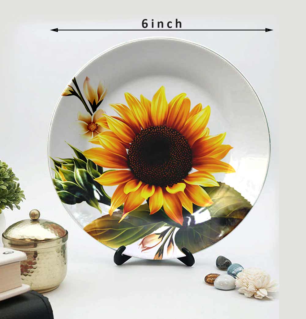 HMD Collections Traditional Art Decorative Ceramic Designer Plates with Stand for Home/Office (8 Inch & 6 Inch, Pack Of 4, Wall Art - IM2112