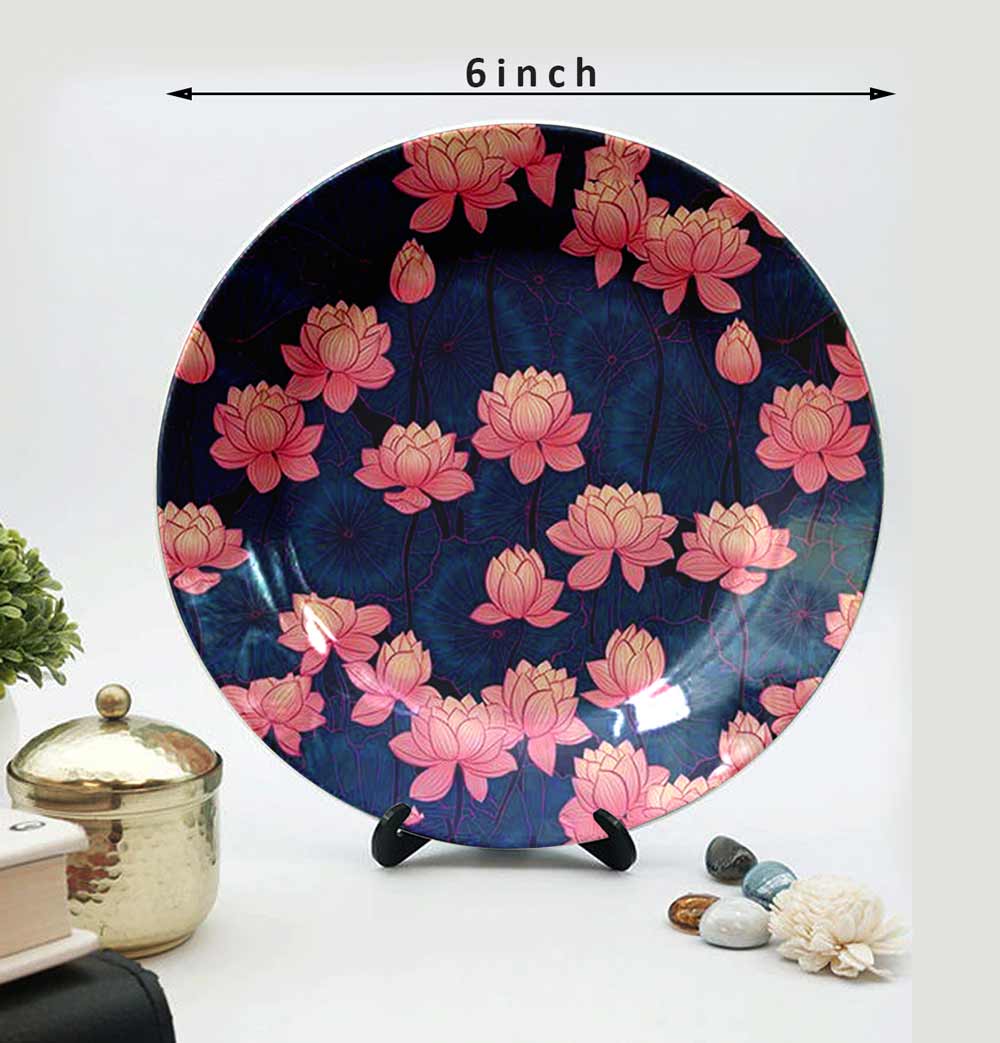 HMD Collections Traditional Art Decorative Ceramic Designer Plates with Stand for Home/Office (8 Inch & 6 Inch, Pack Of 4, Wall Art - IM2113