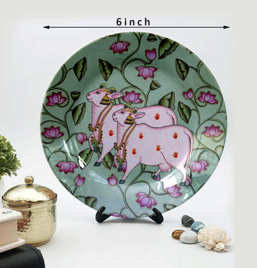 HMD Collections Traditional Art Decorative Ceramic Designer Plates with Stand for Home/Office (8 Inch & 6 Inch, Pack Of 4, Wall Art - IM2114