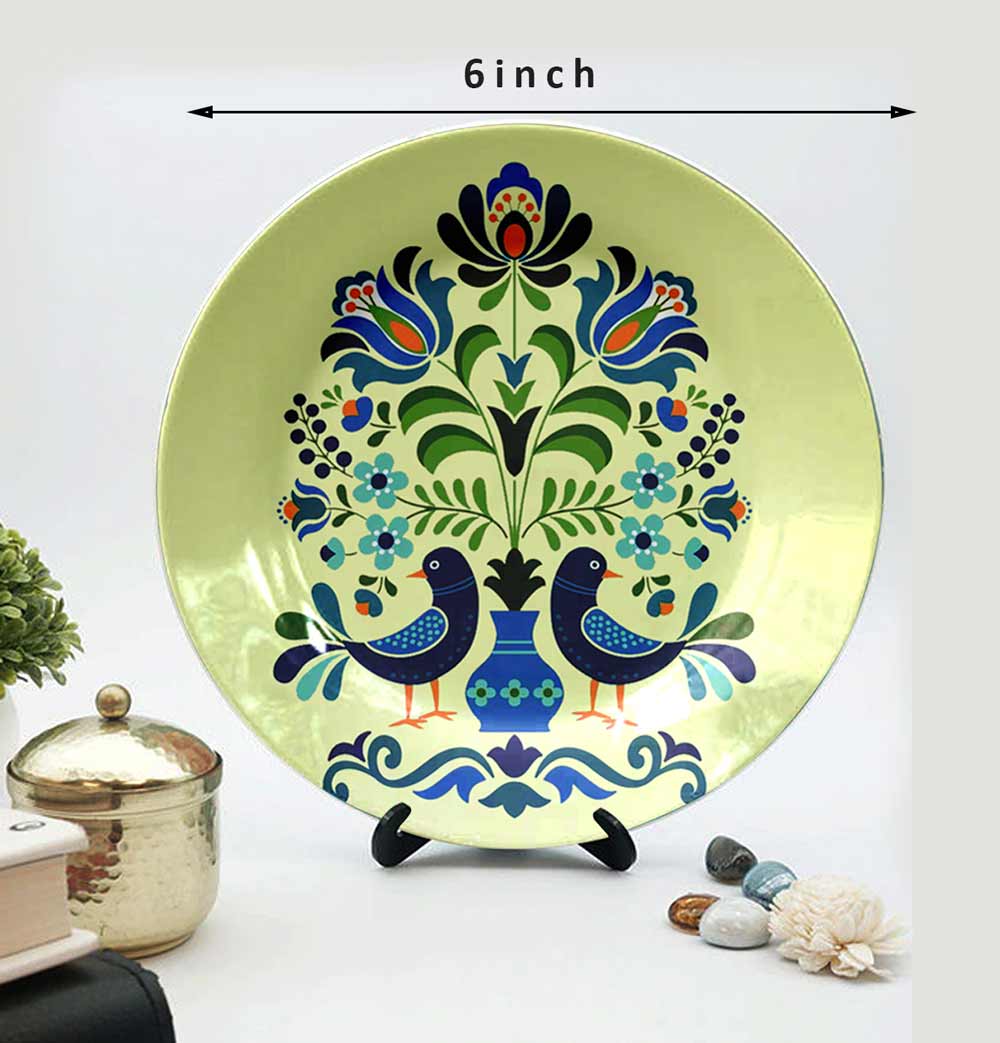HMD Collections Traditional Art Decorative Ceramic Designer Plates with Stand for Home/Office (8 Inch & 6 Inch, Pack Of 4, Wall Art - IM2115