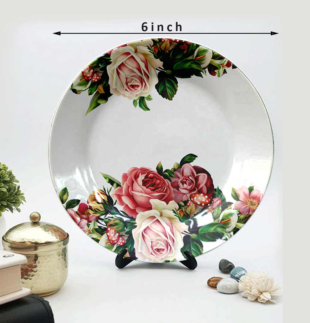 HMD Collections Traditional Art Decorative Ceramic Designer Plates with Stand for Home/Office (8 Inch & 6 Inch, Pack Of 4, Wall Art - IM2118