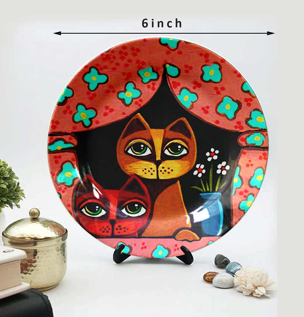 HMD Collections Traditional Art Decorative Ceramic Designer Plates with Stand for Home/Office (8 Inch & 6 Inch, Pack Of 4, Wall Art - IM2119