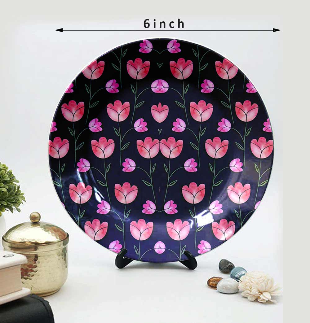 HMD Collections Traditional Art Decorative Ceramic Designer Plates with Stand for Home/Office (8 Inch & 6 Inch, Pack Of 4, Wall Art - IM2122