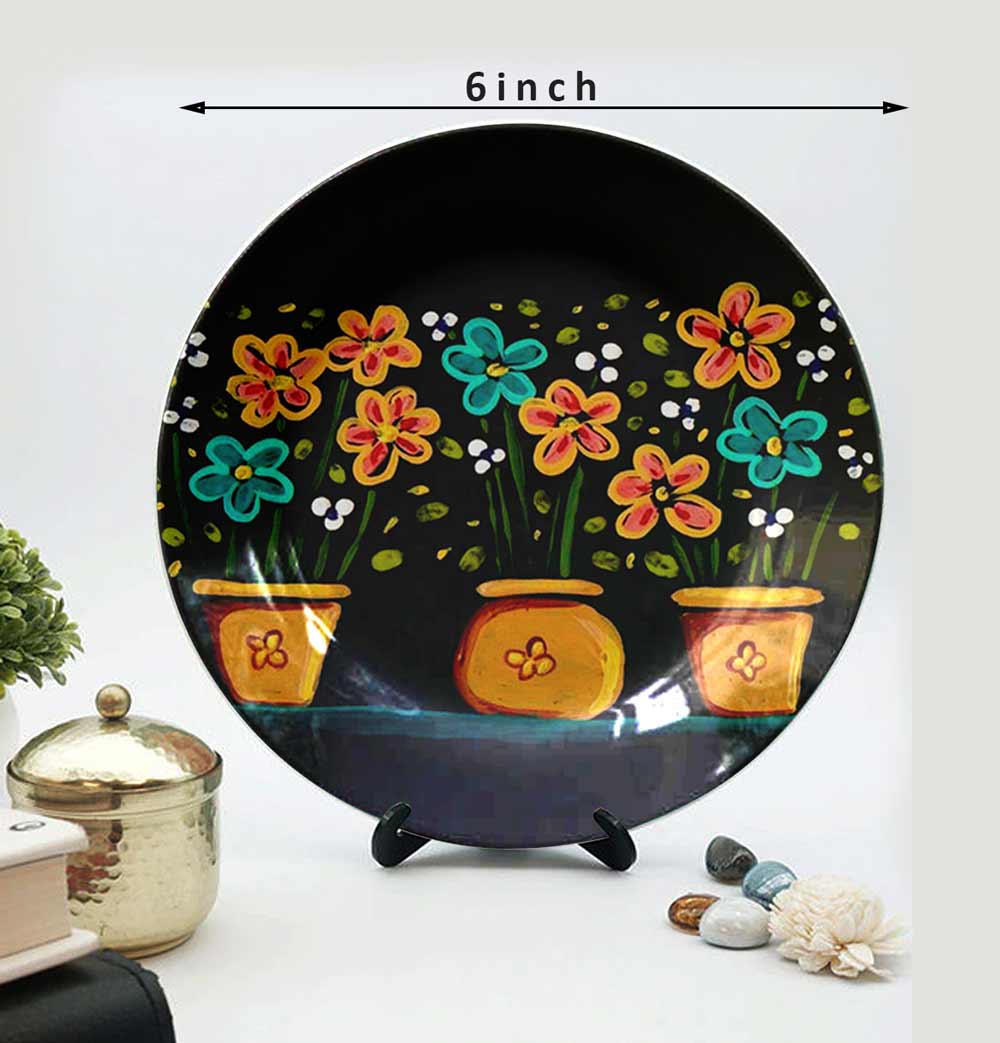 HMD Collections Traditional Art Decorative Ceramic Designer Plates with Stand for Home/Office (8 Inch & 6 Inch, Pack Of 4, Wall Art - IM2123