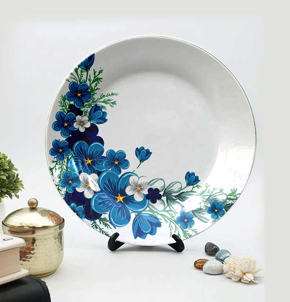 HMD Collections Traditional Art Decorative Ceramic Designer Plates with Stand for Home/Office (8 Inch & 6 Inch, Pack Of 4, Wall Art - IM2124