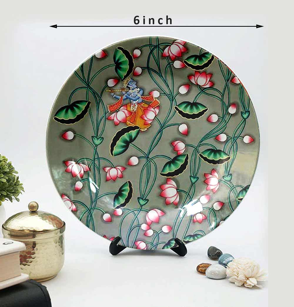 HMD Collections Traditional Art Decorative Ceramic Designer Plates with Stand for Home/Office (8 Inch & 6 Inch, Pack Of 4, Wall Art - IM2125