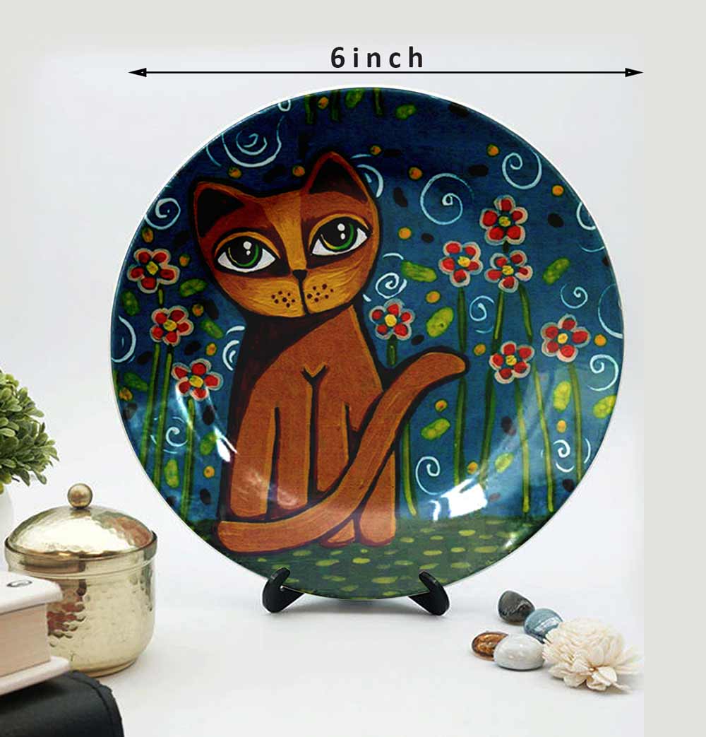 HMD Collections Traditional Art Decorative Ceramic Designer Plates with Stand for Home/Office (8 Inch & 6 Inch, Pack Of 4, Wall Art - IM2126