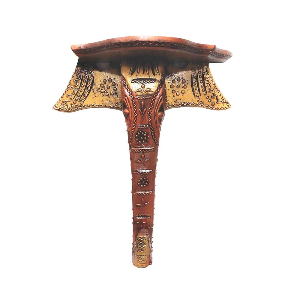 WS0001, Wall Shelf In Brown Colour With Metallic hand made work ganesha design By Disoo Fashions, Wall Shelf - IM2205