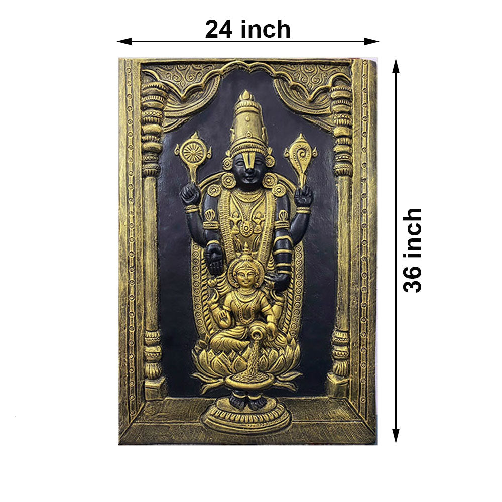 Wall Art, BALAJI-03-GOLDEN (Artociti), Balaji with Laxmi 3D Relief Mural in Golden 3x2 Feet, Wall Art - IM2341
