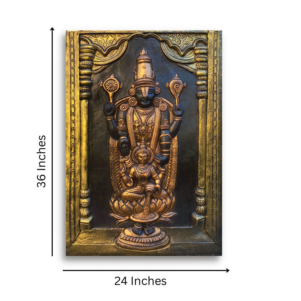 Wall Art, BALAJI-03-GOLDEN BRONZE (Artociti), Balaji with Laxmi 3D Relief Mural in Golden Bronze 3x2 Feet, Wall Art - IM2342