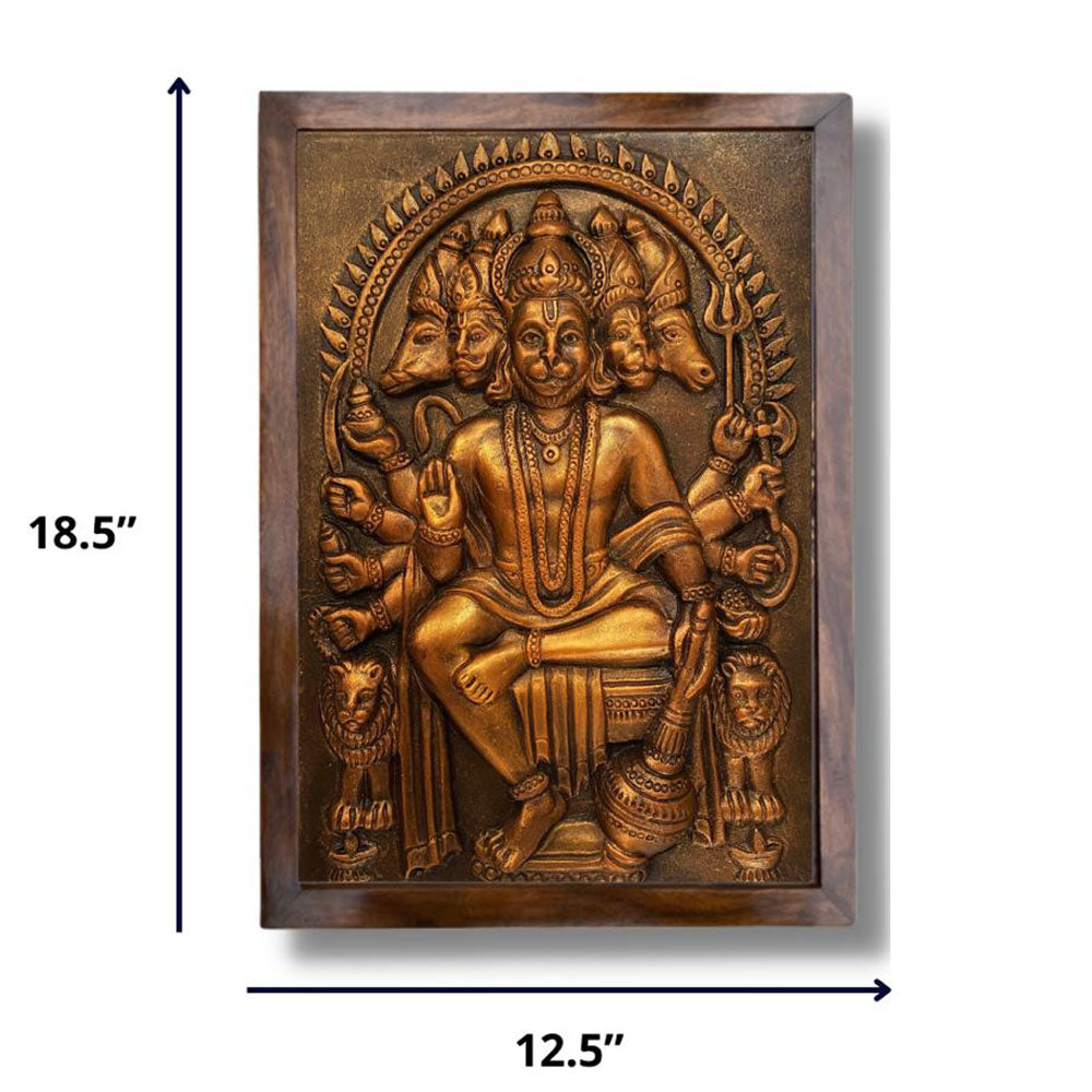 Wall Art, PANCH-02-BRONZE (Artociti), Panchmukhi Hanuman 3D Relief Mural in Bronze 18 x 12 Inches, Wall Art - IM2344