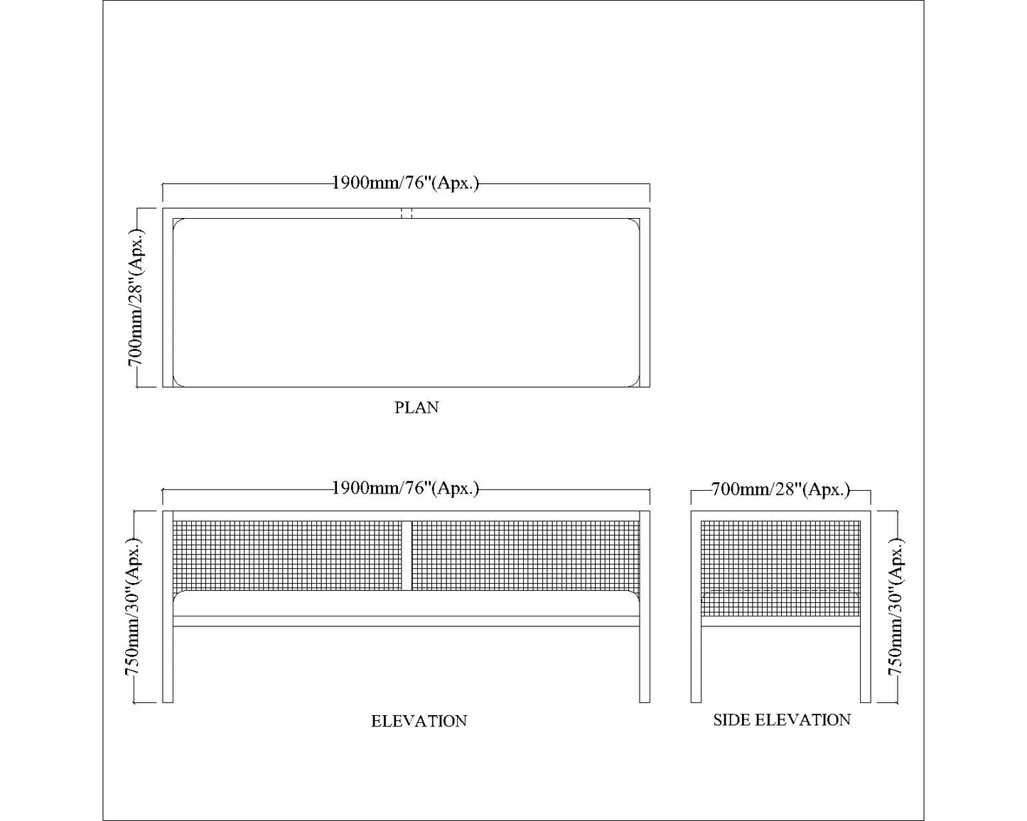 3 Seater Sofa, White Color Sofa, Unique Design Sofa, Sofa with Solid Wood Leg, Sofa in Brown Color Cane, Comfortable Modern Sofa, 3 Seater Sofa - IM4098
