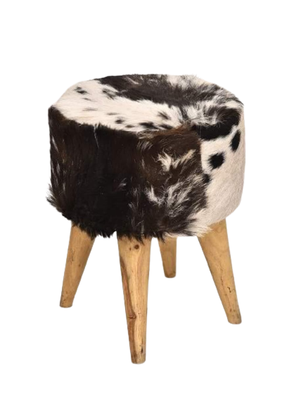 Seating Stool, Black & White Seating Stool, Seating Stool with Wooden Legs, Seating Stool - IM - 6050