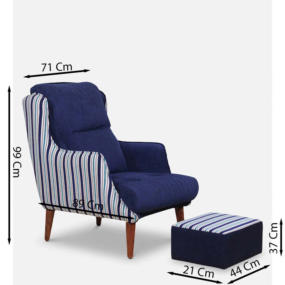 Chair, FN1958215-S-PM29017 (Mubelcasa), Jerrish Wing Chair in Blue Colour with Pouffe, Chair - IM6119