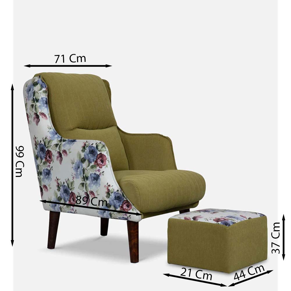 Chair, FN1981998-S-PM29017 (Mubelcasa), Jerrish Wing Chair With Footstool in Green Colour, Chair - IM6120