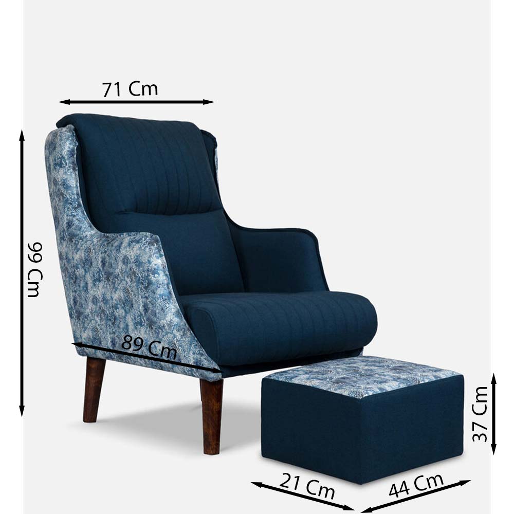 Chair, FN1981999-S-PM29017 (Mubelcasa),Jerrish Wing Chair With Footstool in Blue Colour, Chair - IM6121