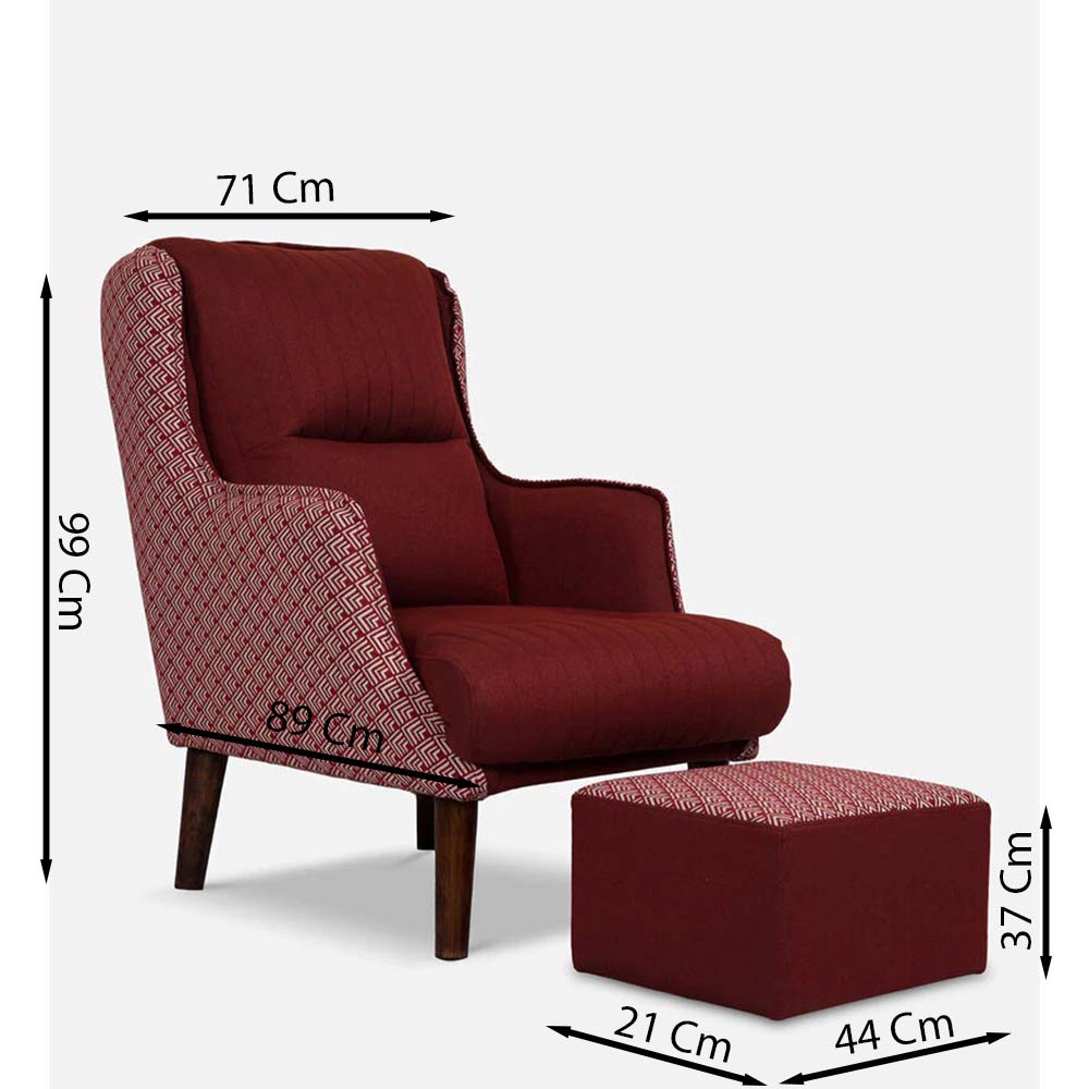 Chair, FN1982000-S-PM29017 (Mubelcasa),Jerrish Wing Chair With Footstool in Dark Red Colour, Chair - IM6122