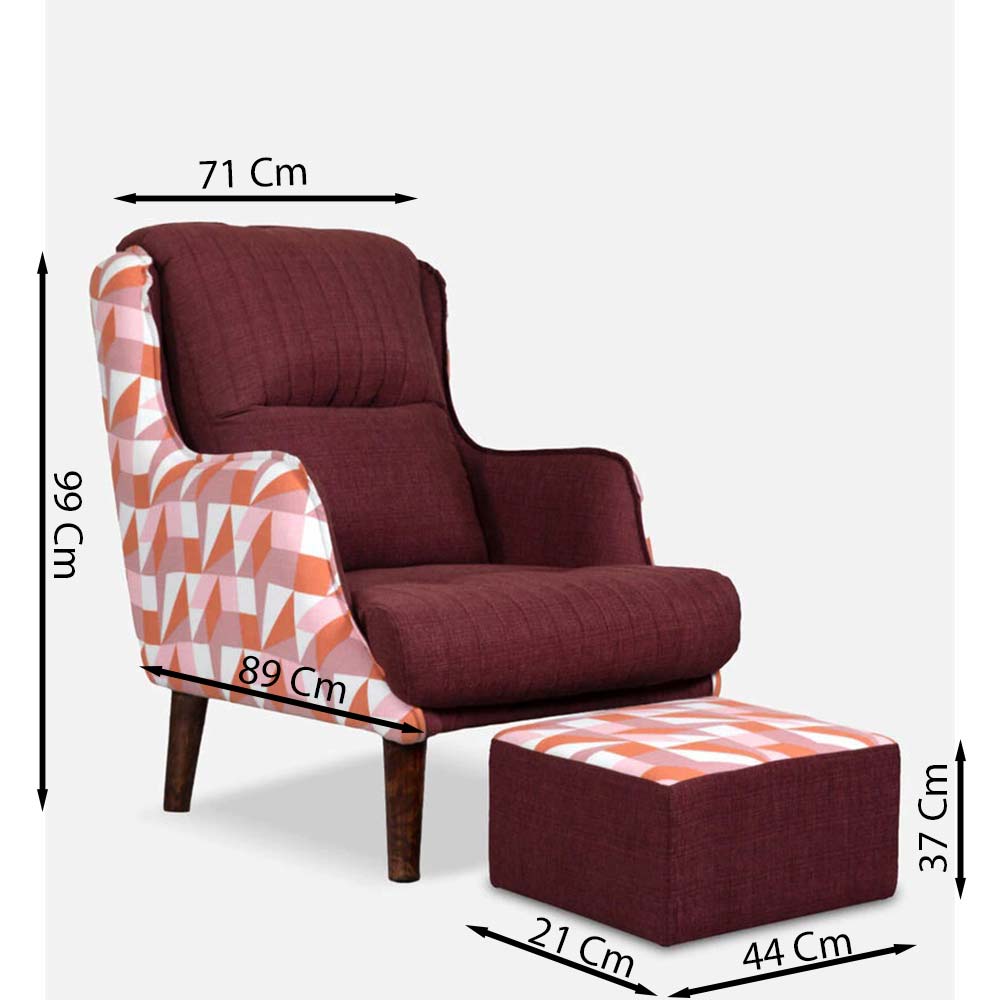 Chair, FN1982001-S-PM29017 (Mubelcasa),Jerrish Wing Chair With Footstool in Maroon Colour, Chair - IM6123