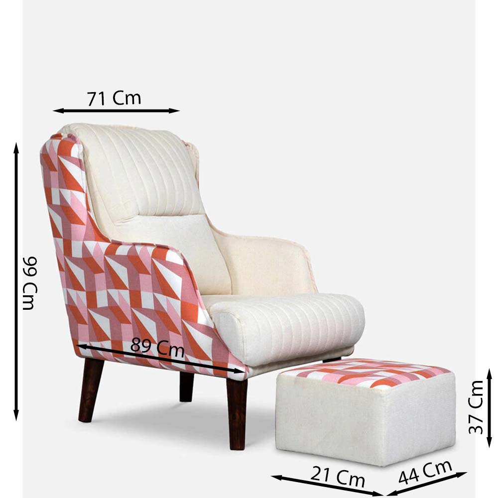 Chair, FN1982002-S-PM29017 (Mubelcasa),Jerrish Wing Chair With Footstool in Red and White Colour, Chair - IM6124
