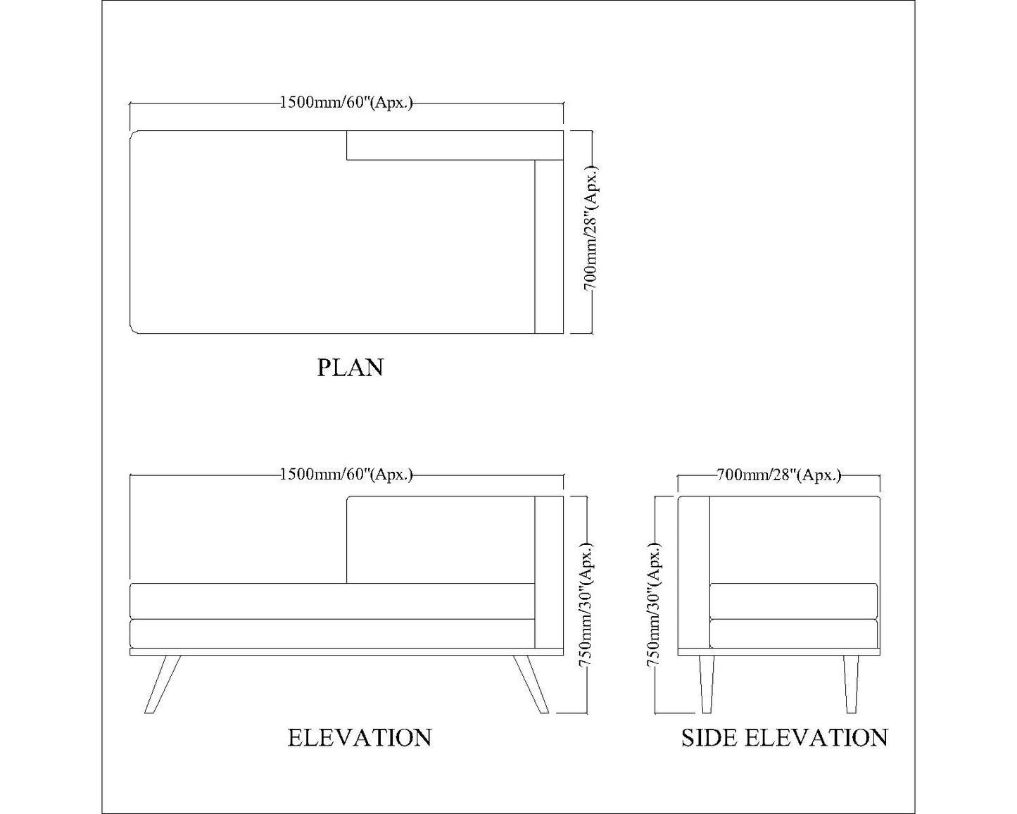 Chaise, Seating Sofa, Seating Sofa in Grey & Brown Color, Chaise Living Room & Bed Room, Chaise in Wooden legs, Chaise - IM6135