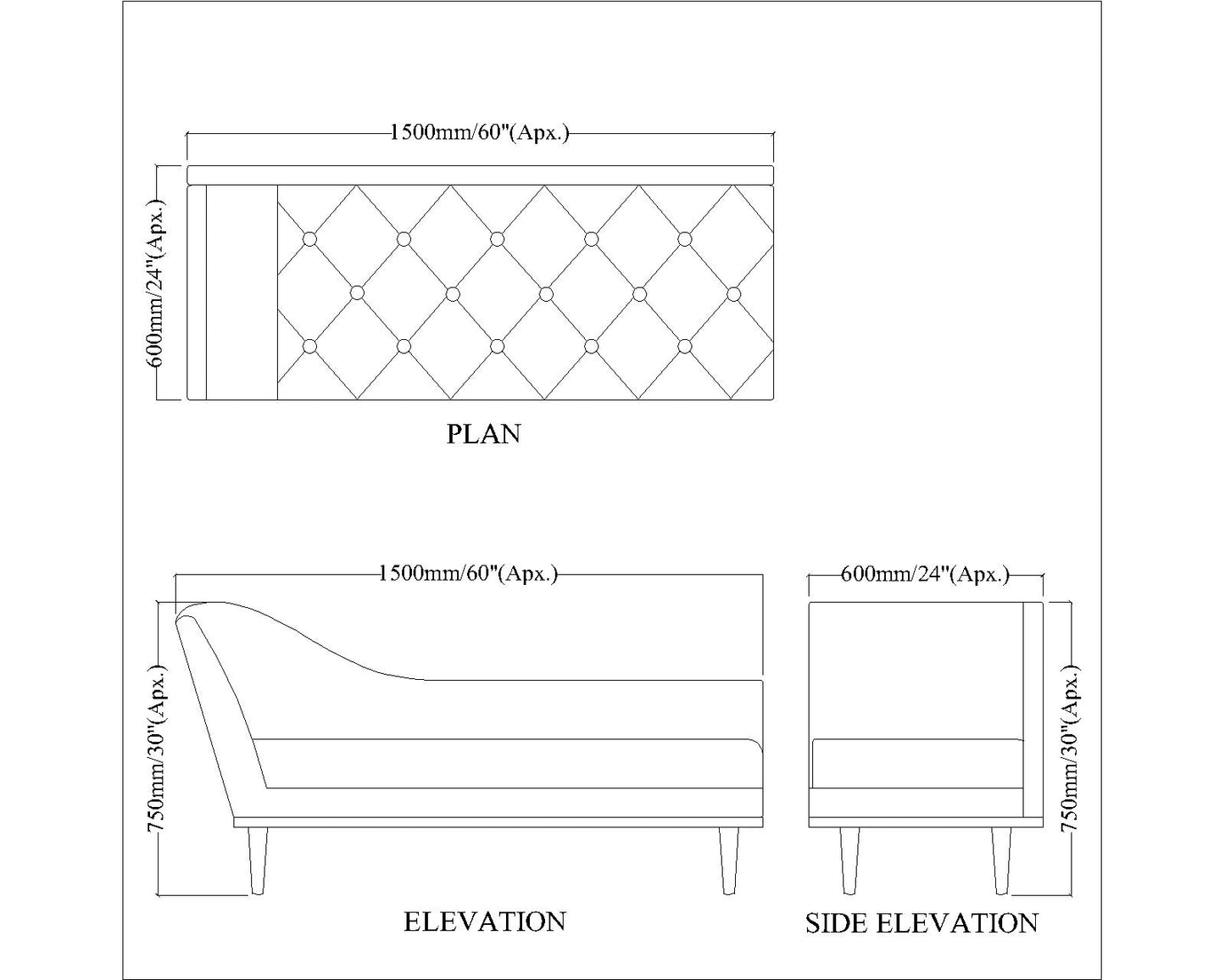 Chaise, Seating Sofa, Seating Sofa in Beige & Brown Color, Chaise Living Room & Bed Room, Chaise in Wooden legs, Chaise - IM6149