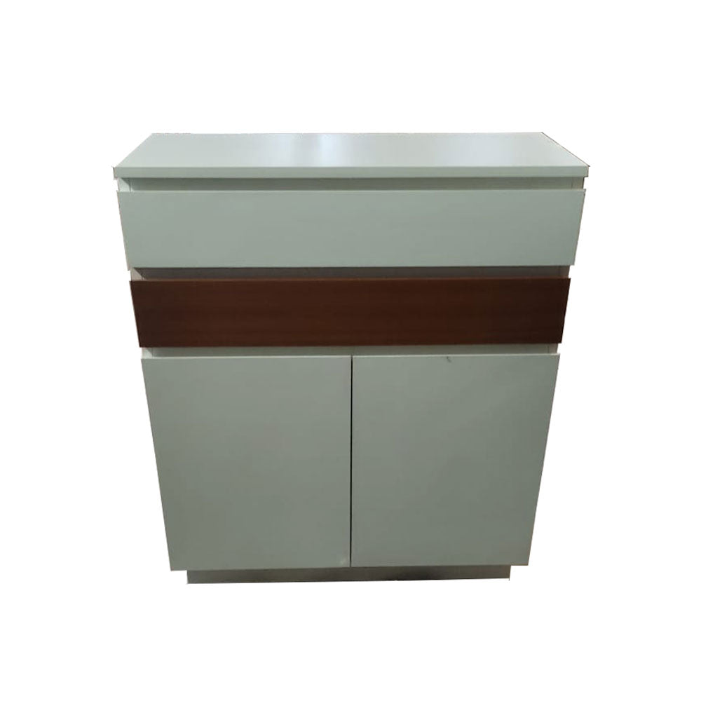 Modern White Shoe Cabinet with Wooden Accent and Sliding Door, IM-1008