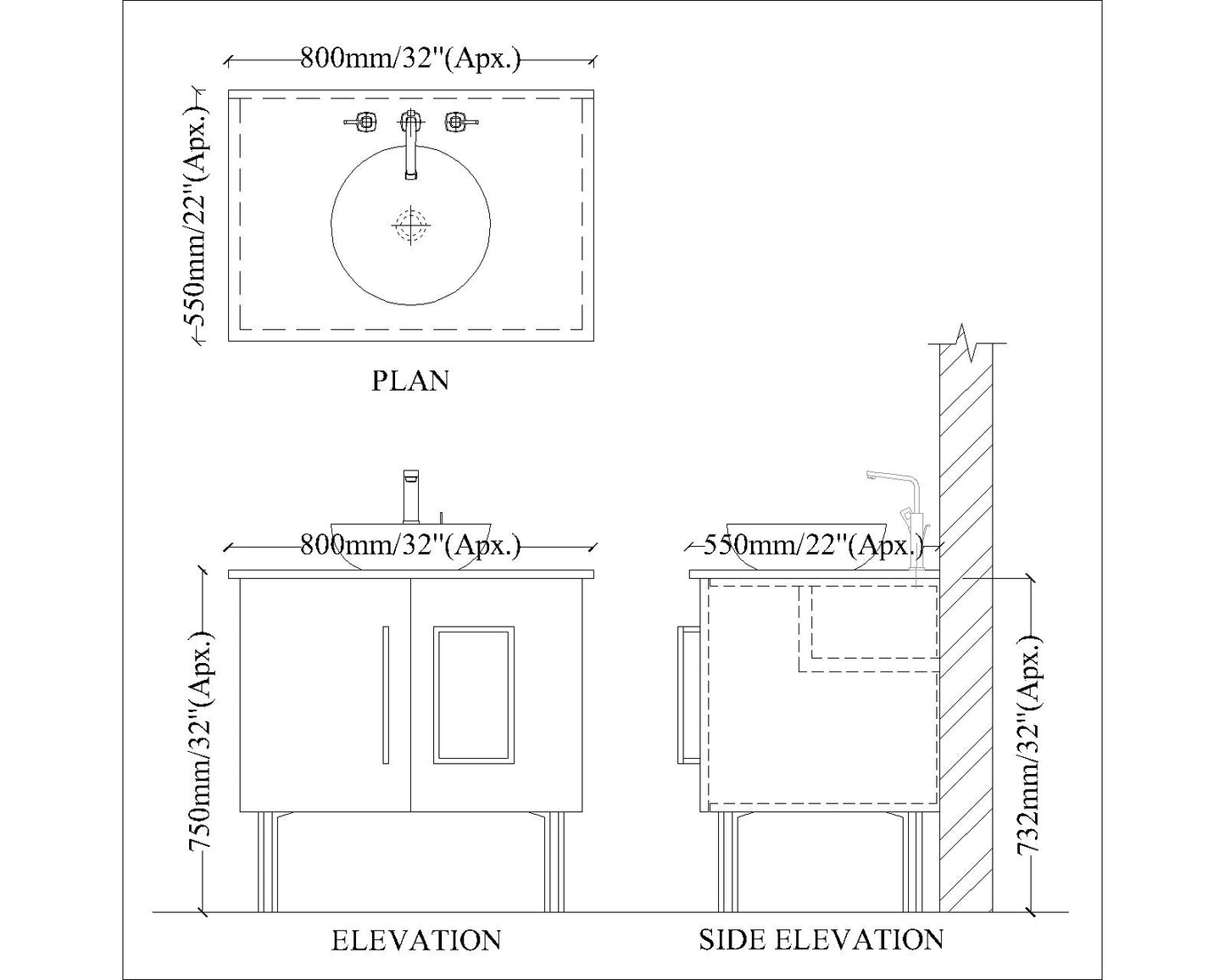 Contemporary Floor Standing Vanity with Shutter, Storage & Metal Legs IM120