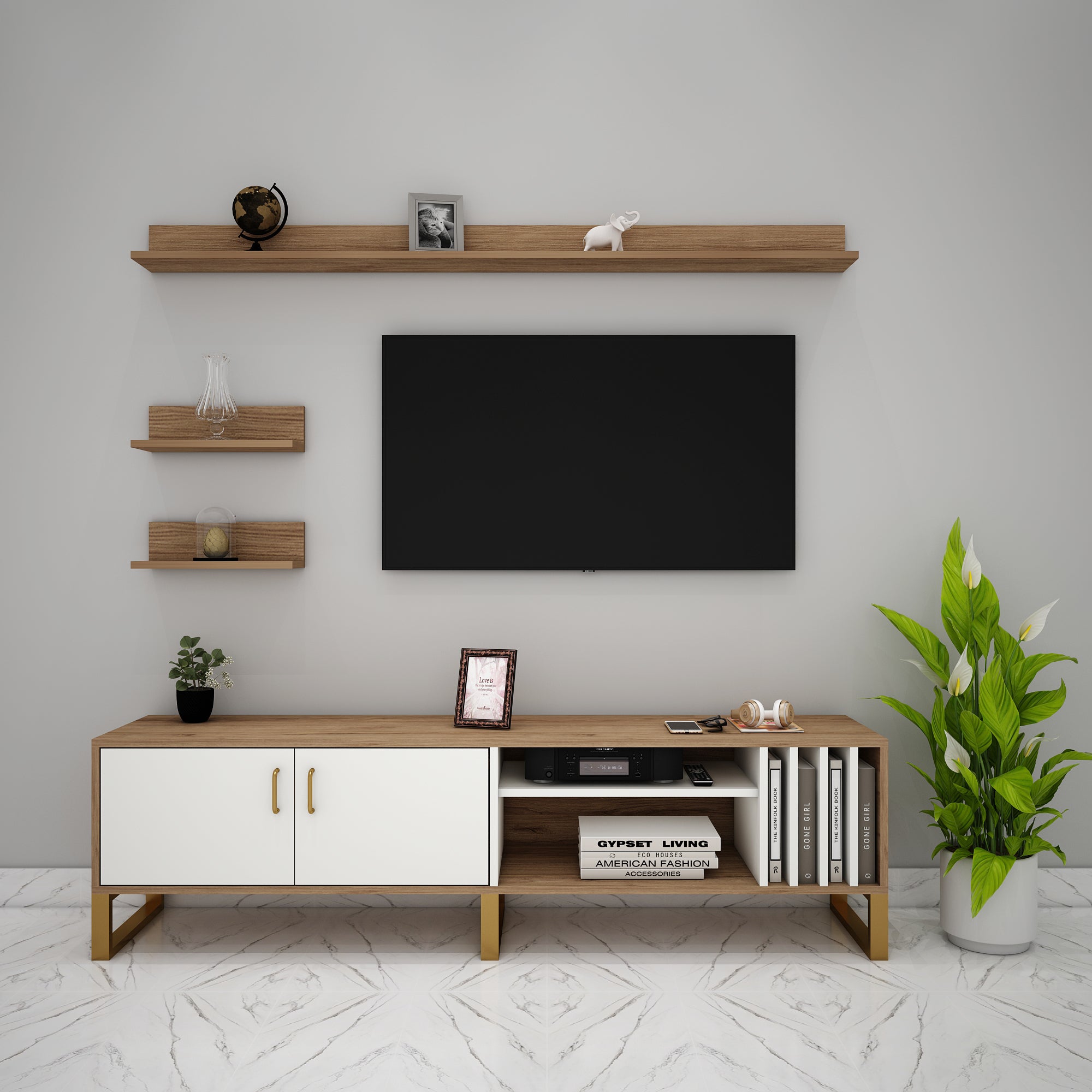 Entertainment Unit, White & Brown Color TV Unit, Entertainment Unit Fo — free download