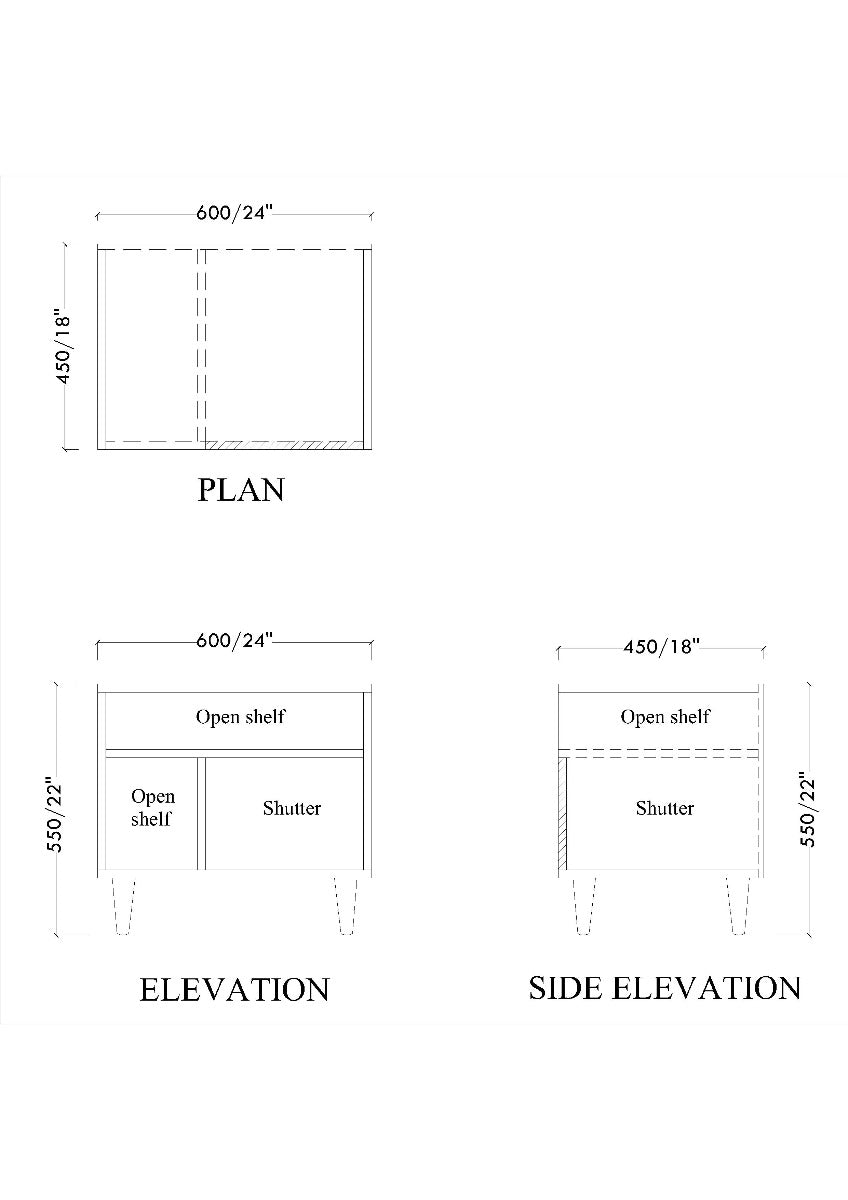 Wooden Bedside Table , Bedside Table with wooden legs , wooden Bedside Table in brown with open shelves & shutter,Floor standing, Bedside Table- IM771