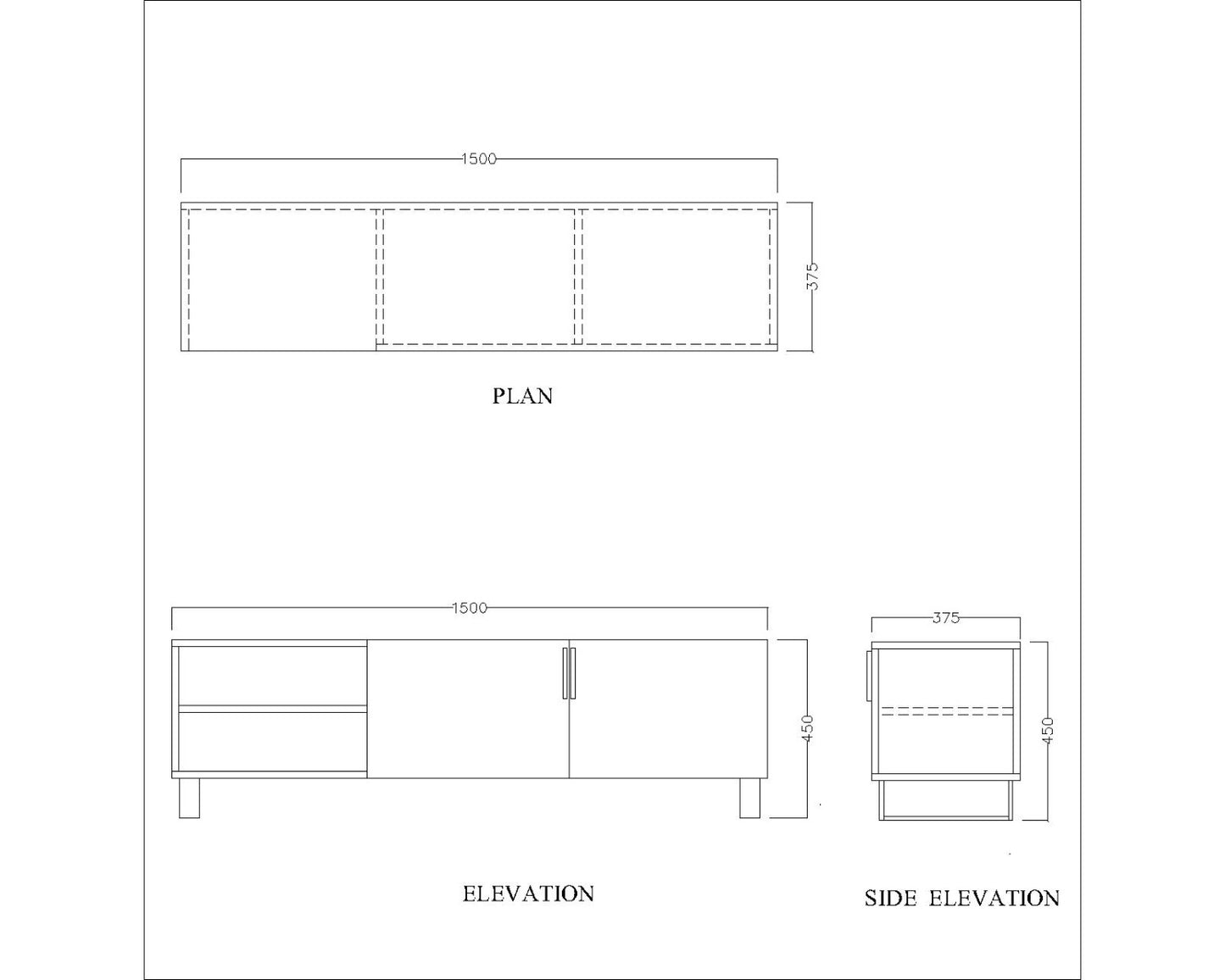 Entertainment Unit, Wood & White Color Entertainment Unit, Entertainment Unit for Living & Bedroom Area, Entertainment Unit with Open Shelf, Entertainment Unit with MS Leg in Copper Finish, Entertainment Unit - IM - 10017