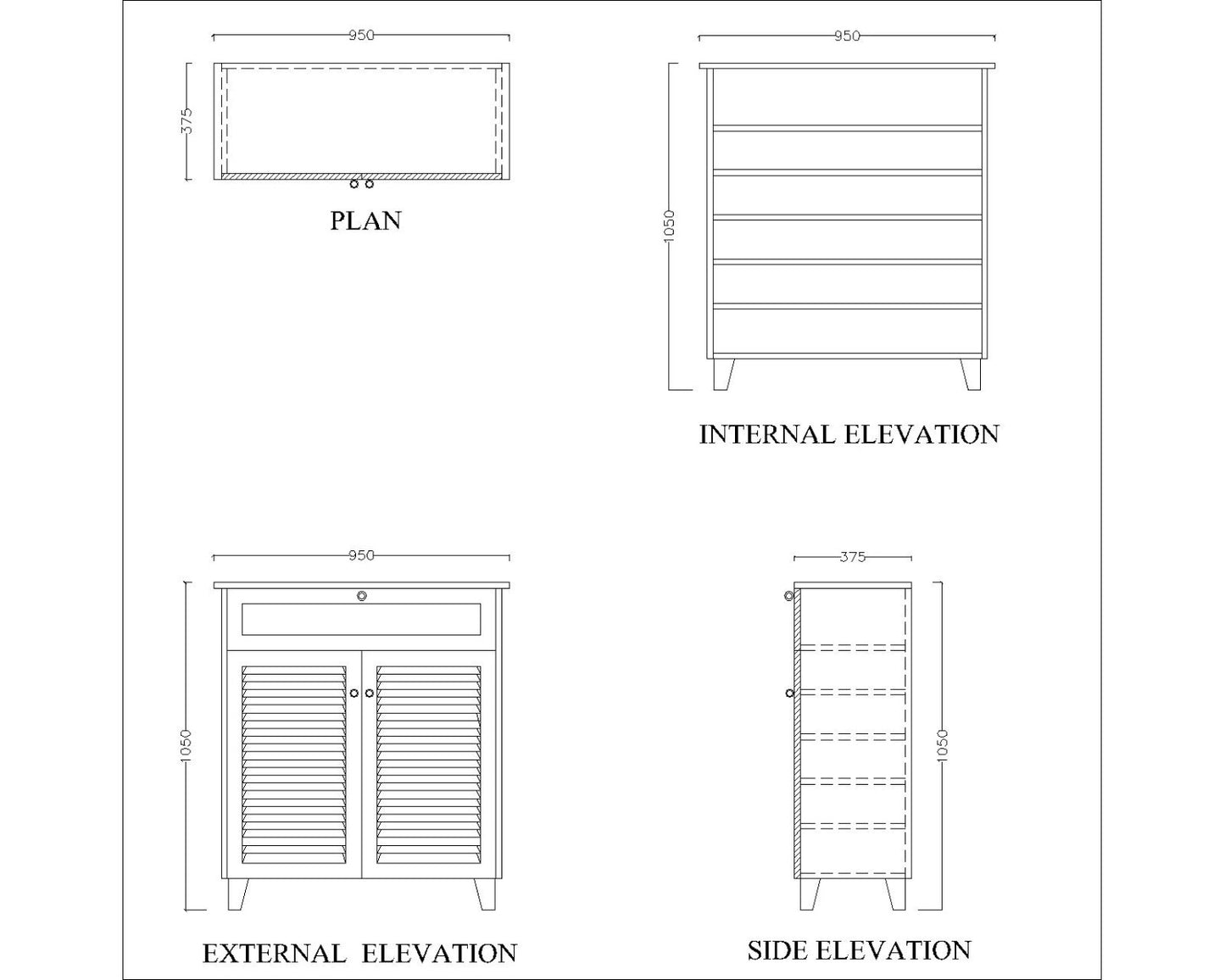 Dark Grey Slat Door Shoe Cabinet with Drawer, IM-1006