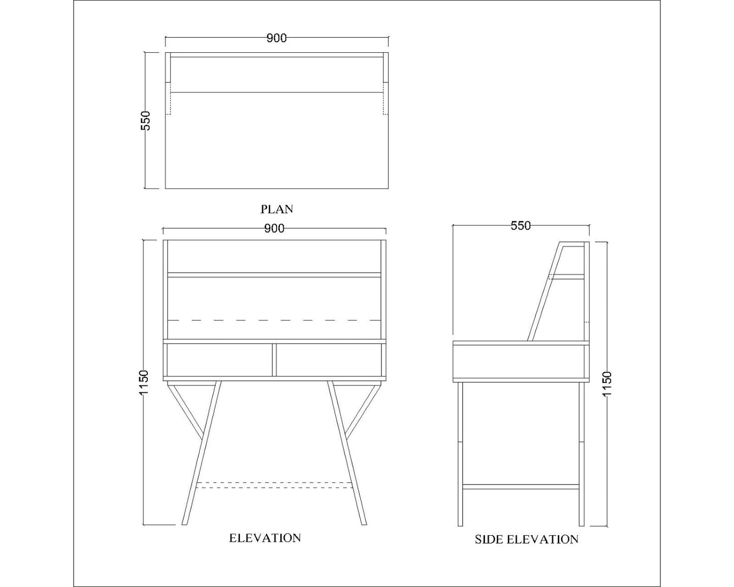 Study Table, Wood Study Table, Study Table with Open Shelf, Study Table with White MS Leg, Study Table - IM - 12035