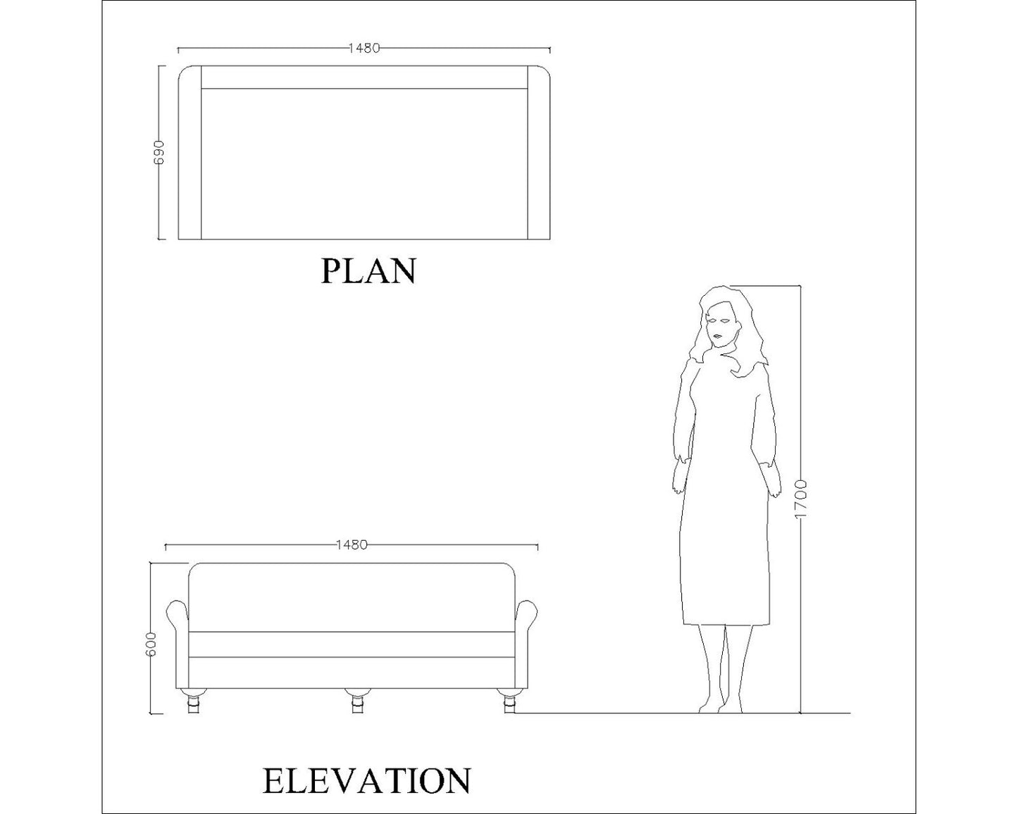 2 Seater Rectangular sofa with upholstery fabric ,Sofa in grey upholstery fabric with wooden legs , Sofa-IM-2002