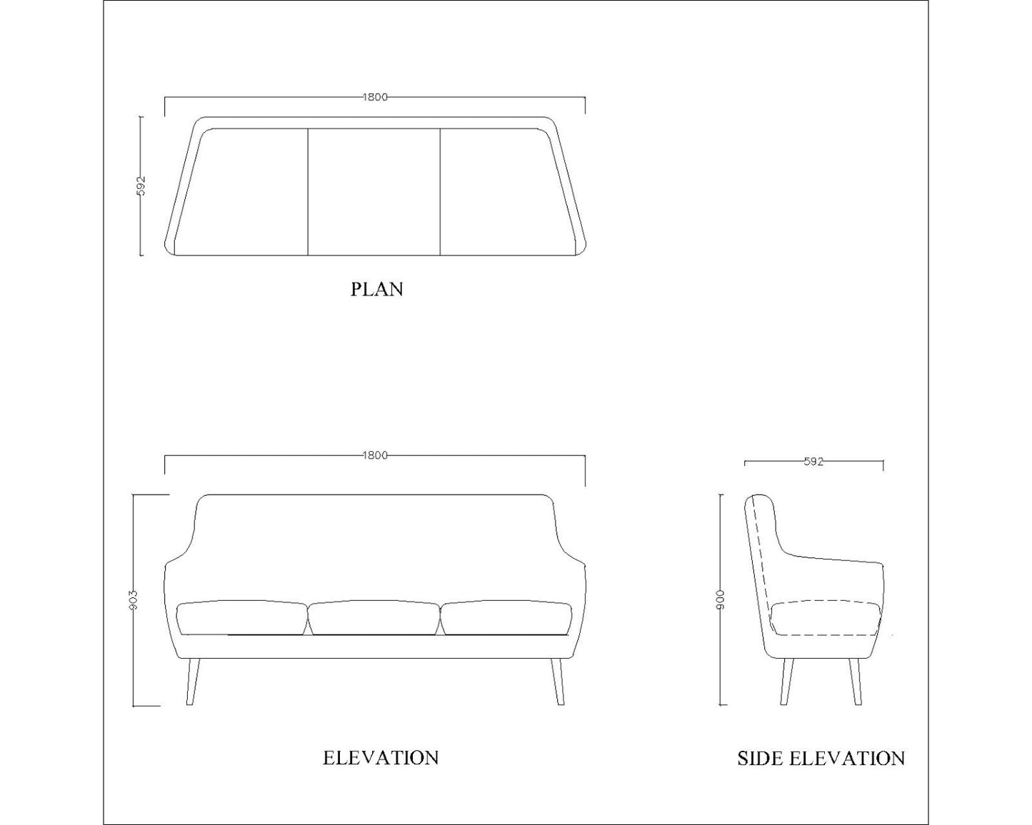 3 Seater Rectangular sofa with off white upholstery,Sofa for living area, Sofa with Brown legs, Sofa- IM-2008