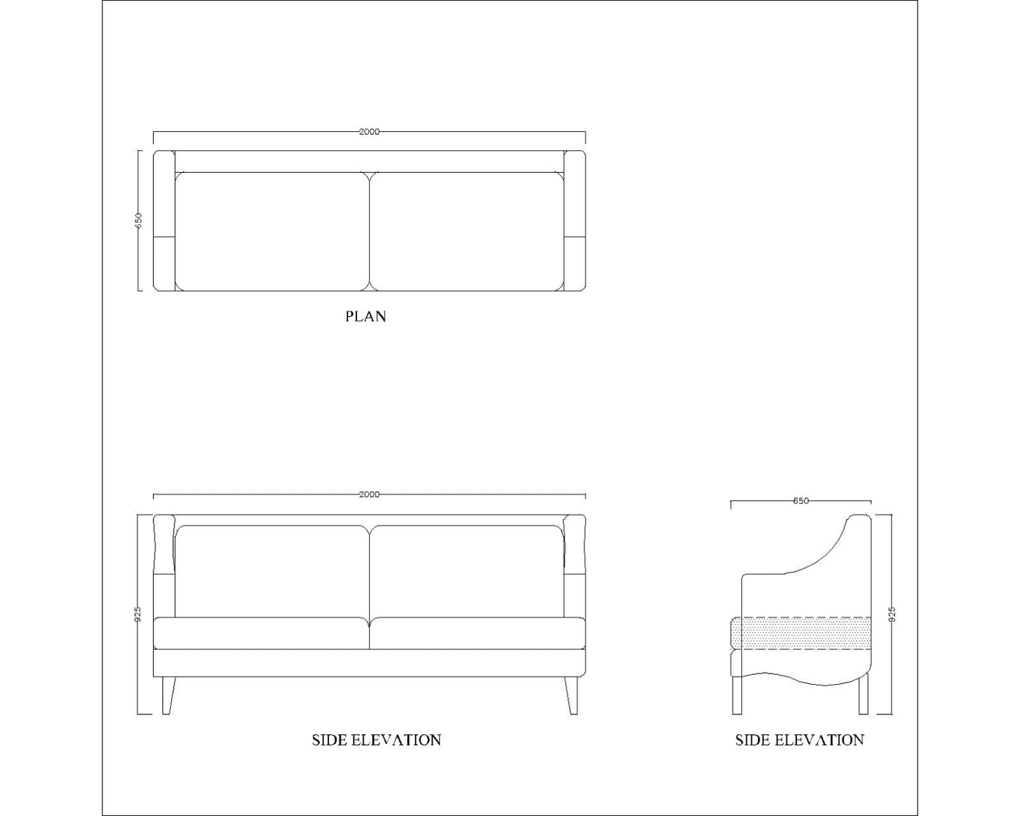 3 Seater Rectangular sofa with off white upholstery,Sofa for living area, Sofa with black wooden legs, Sofa- IM-2014