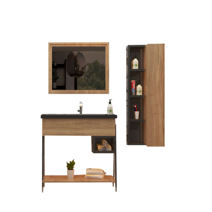Contemporary Bathroom Vanity Set with Open Shelf and Wall Cabinet Z2050