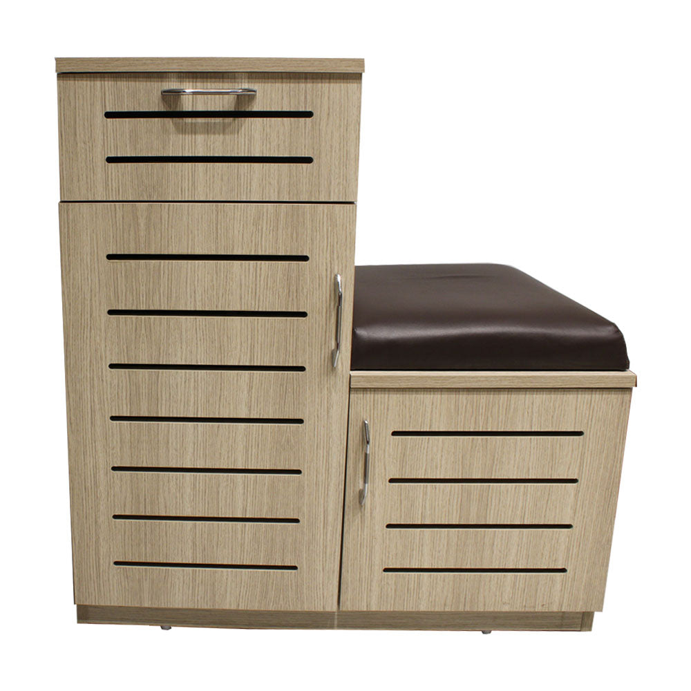 Compact Light Wood Shoe Rack with Drawer, Cushion Seat & Ventilated Storage – VT-10002