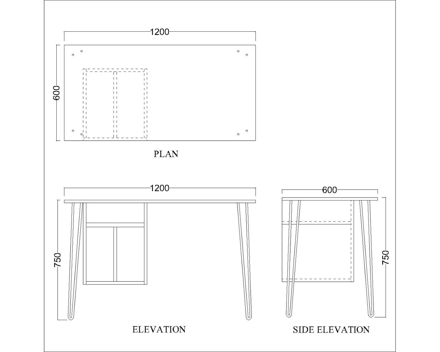 Study Table, Wood Study Table, Study Table Open Shelf, Study Table with Black MS Legs, Study Table - VT - 12024